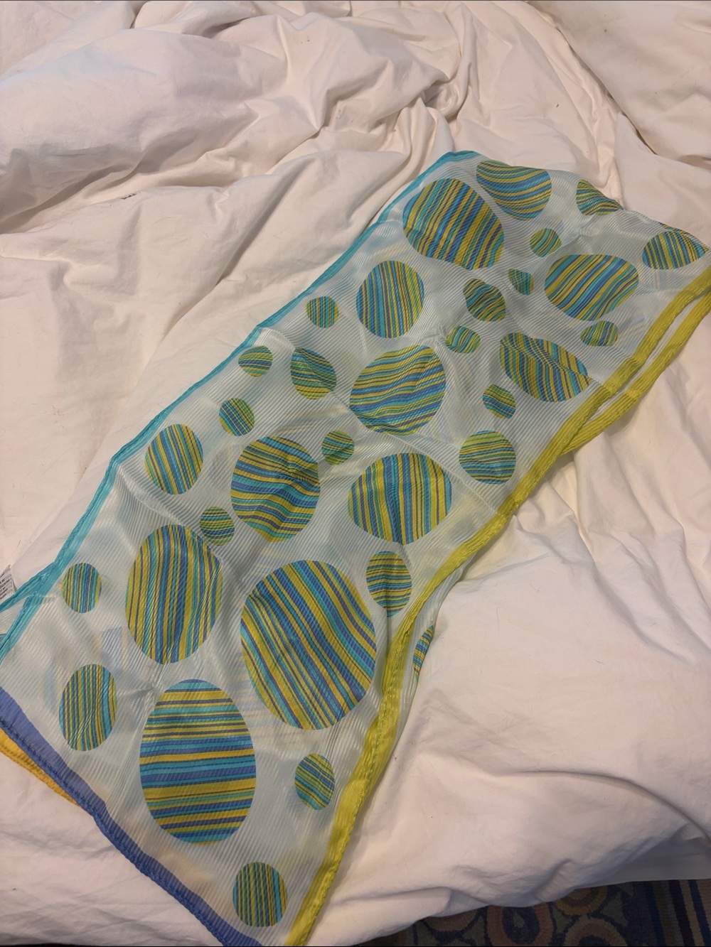 Lightweight Sheer Scarf with Blue and Yellow Striped Dots